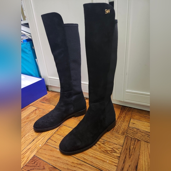 Stuart Weitzman Keelan Suede Tall Boot Black, Size 9 - Picture 2 of 11
